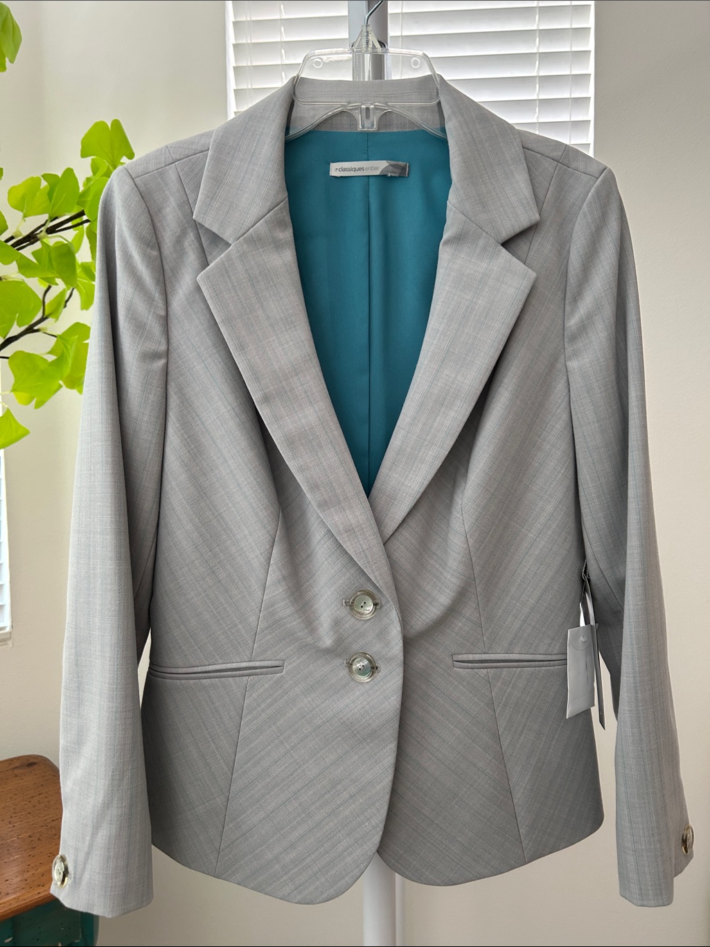 Classiques Entier Light Gray Suit Blazer With Teal Lining And Pants